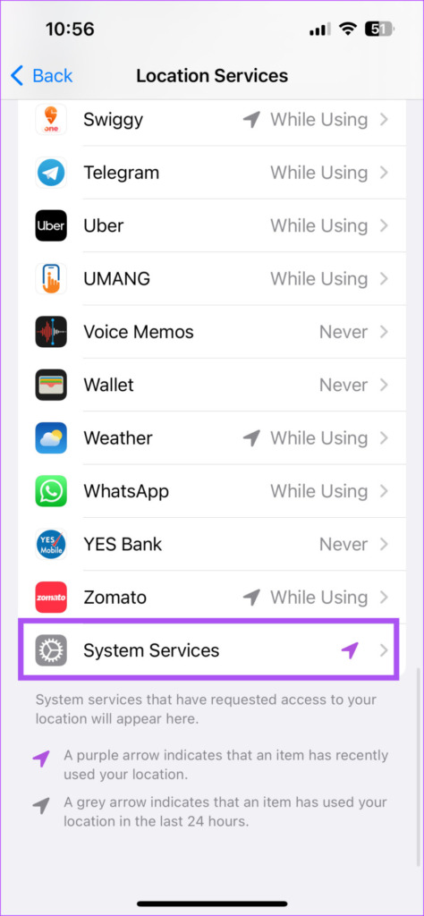 system services iPhone 