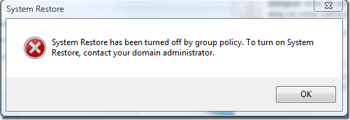 group policy system restore enabled for vista