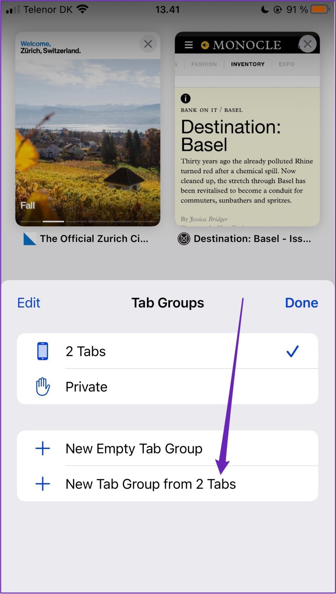Tab group from new tabs