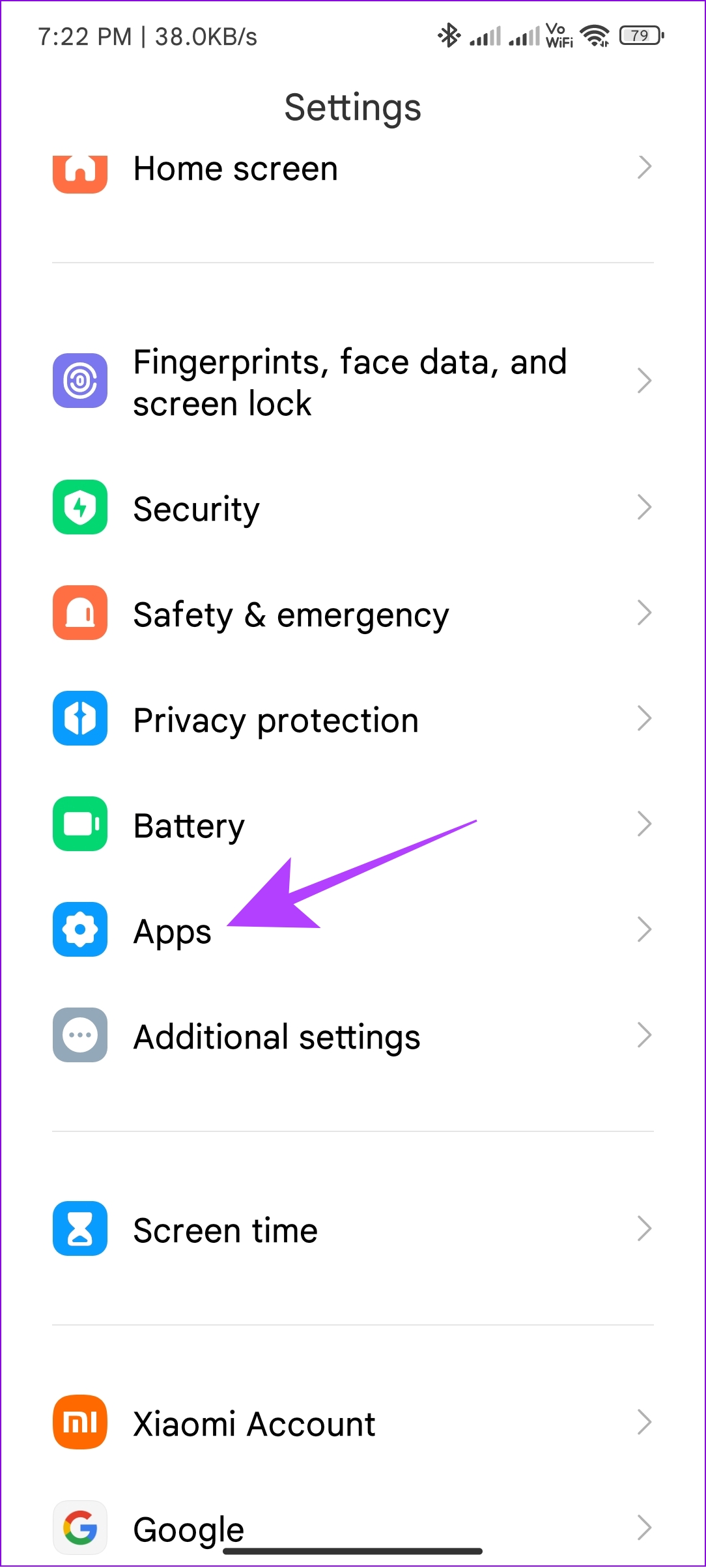 tap Apps on Settings