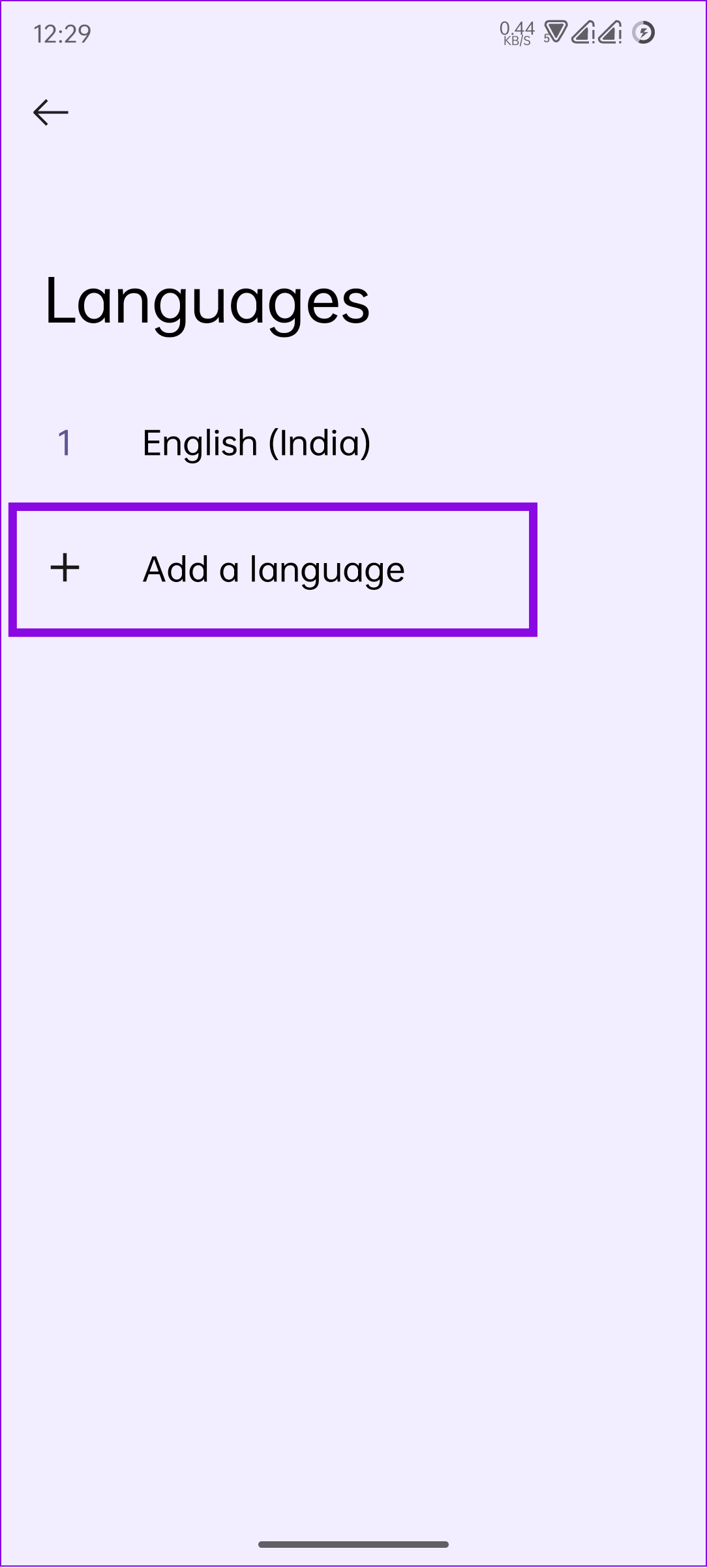 tap add a language to change Android Phone language