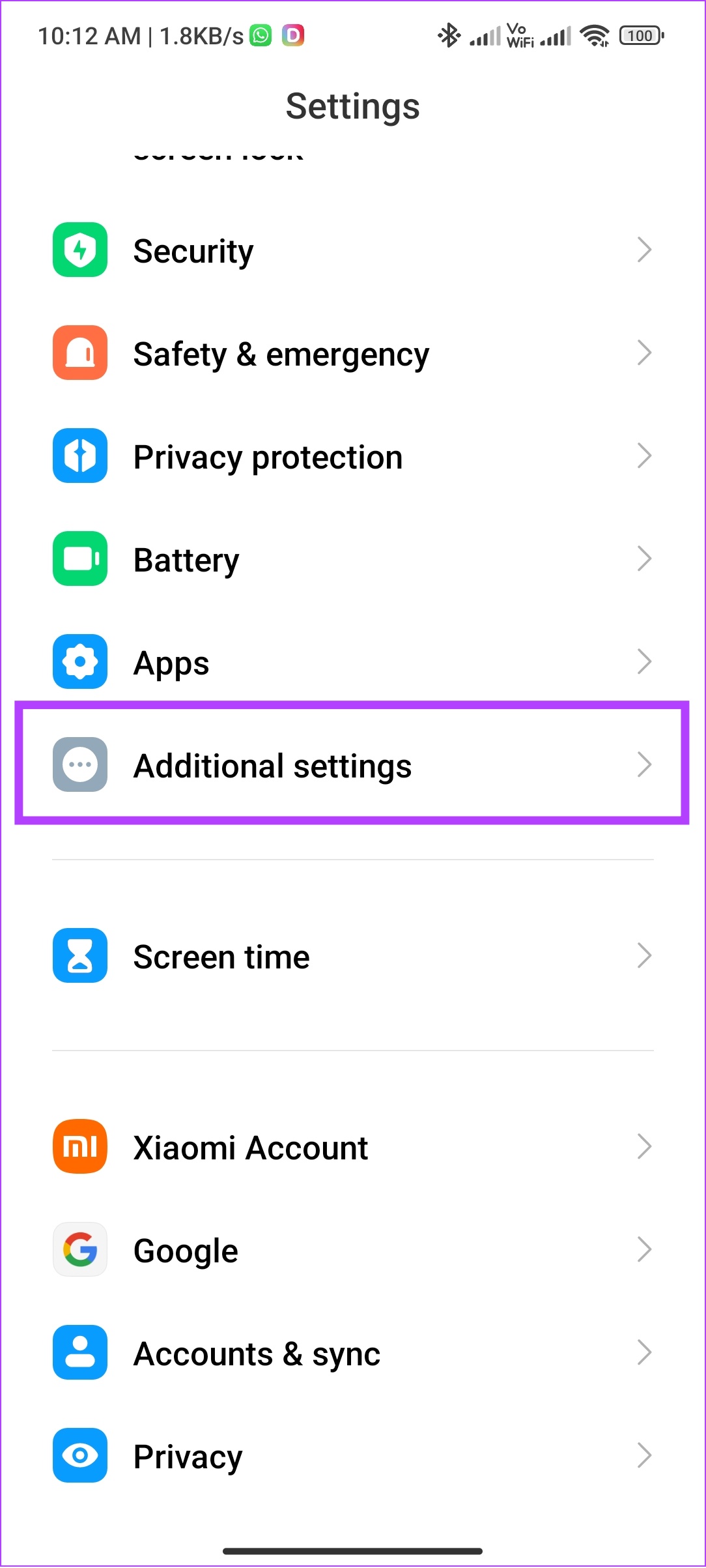 tap additional settings