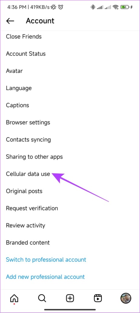 tap cellular data use