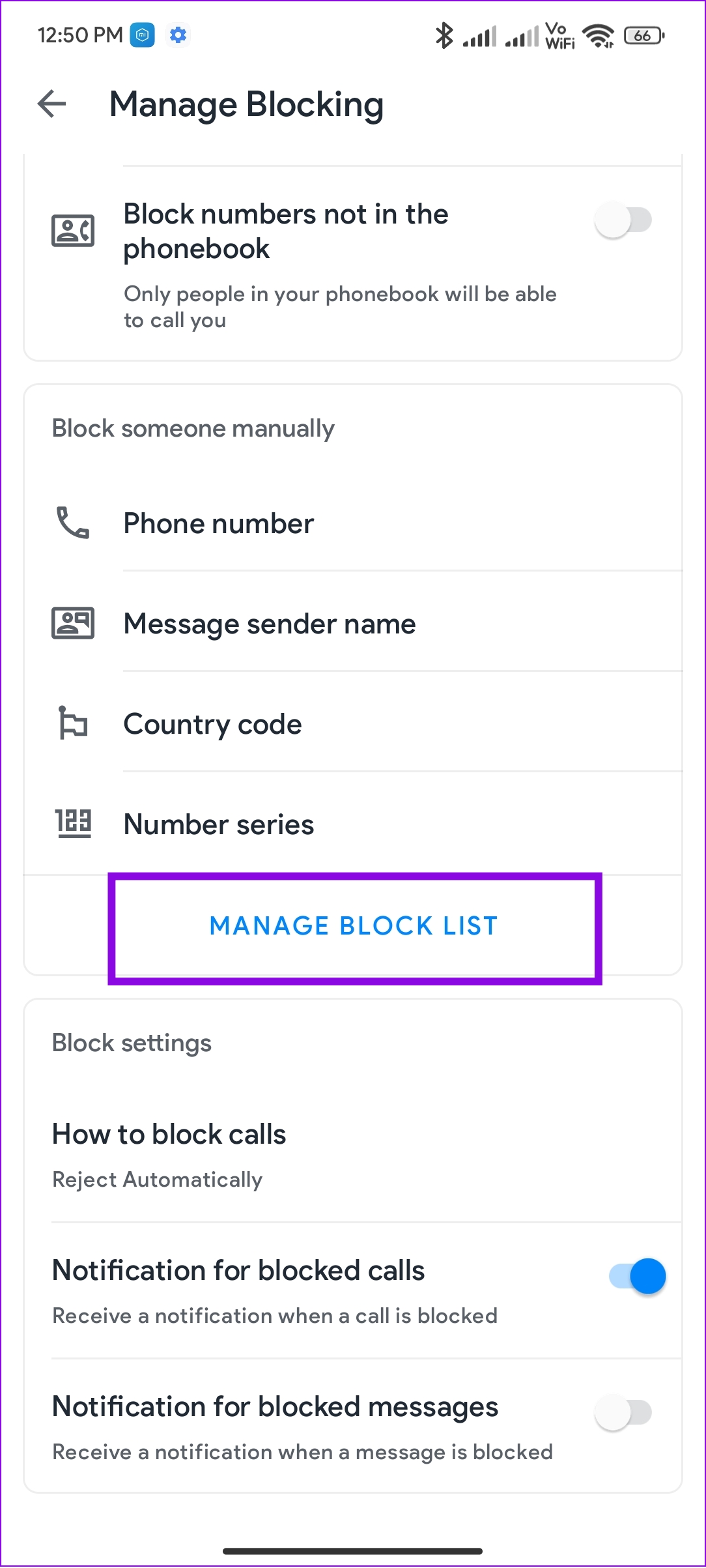 tap manage blocklist