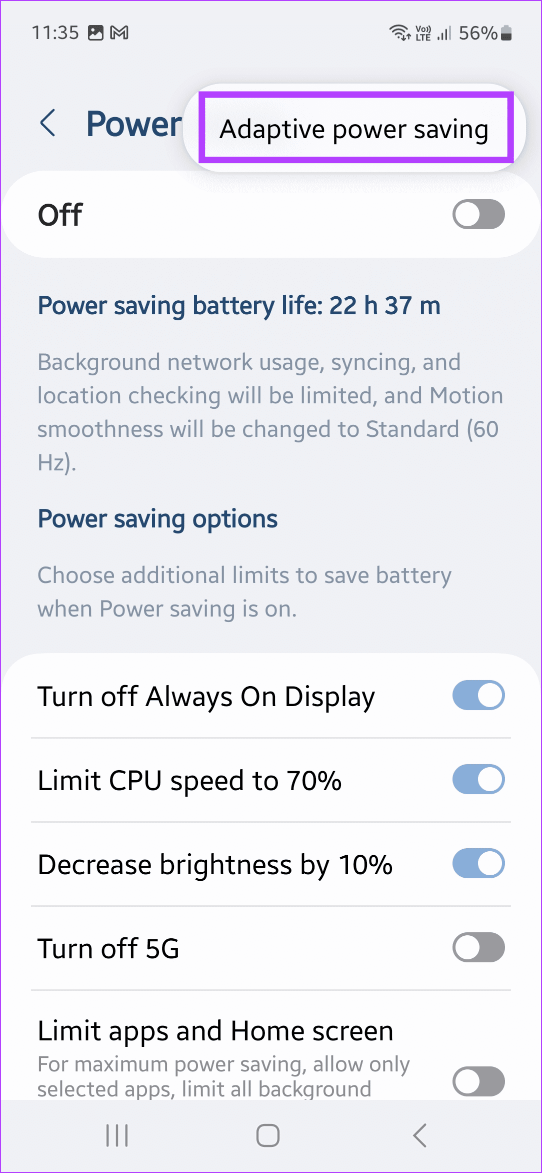 tap on Adaptive power saving 1