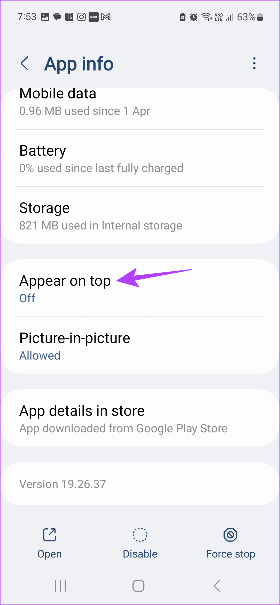 tap on Appear on top 1