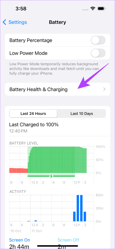 tap on Battery Health Charging