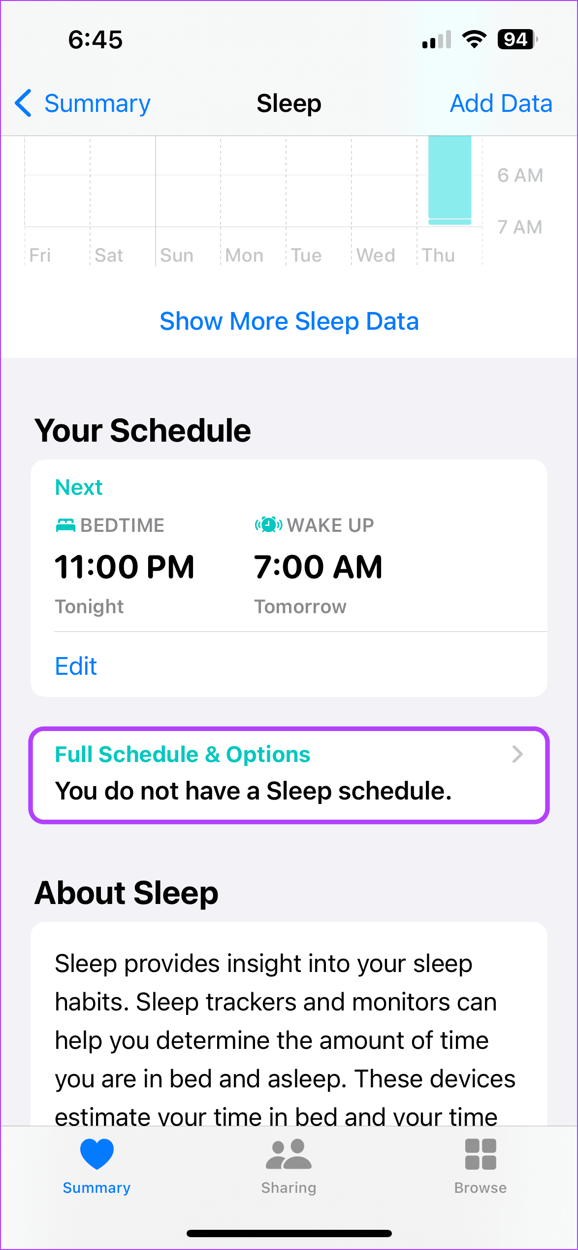 tap on Full Schedule Options