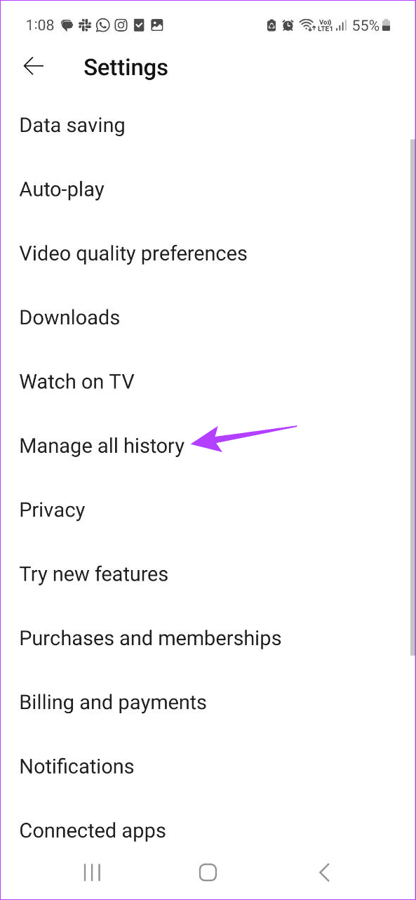 tap on Manage all history