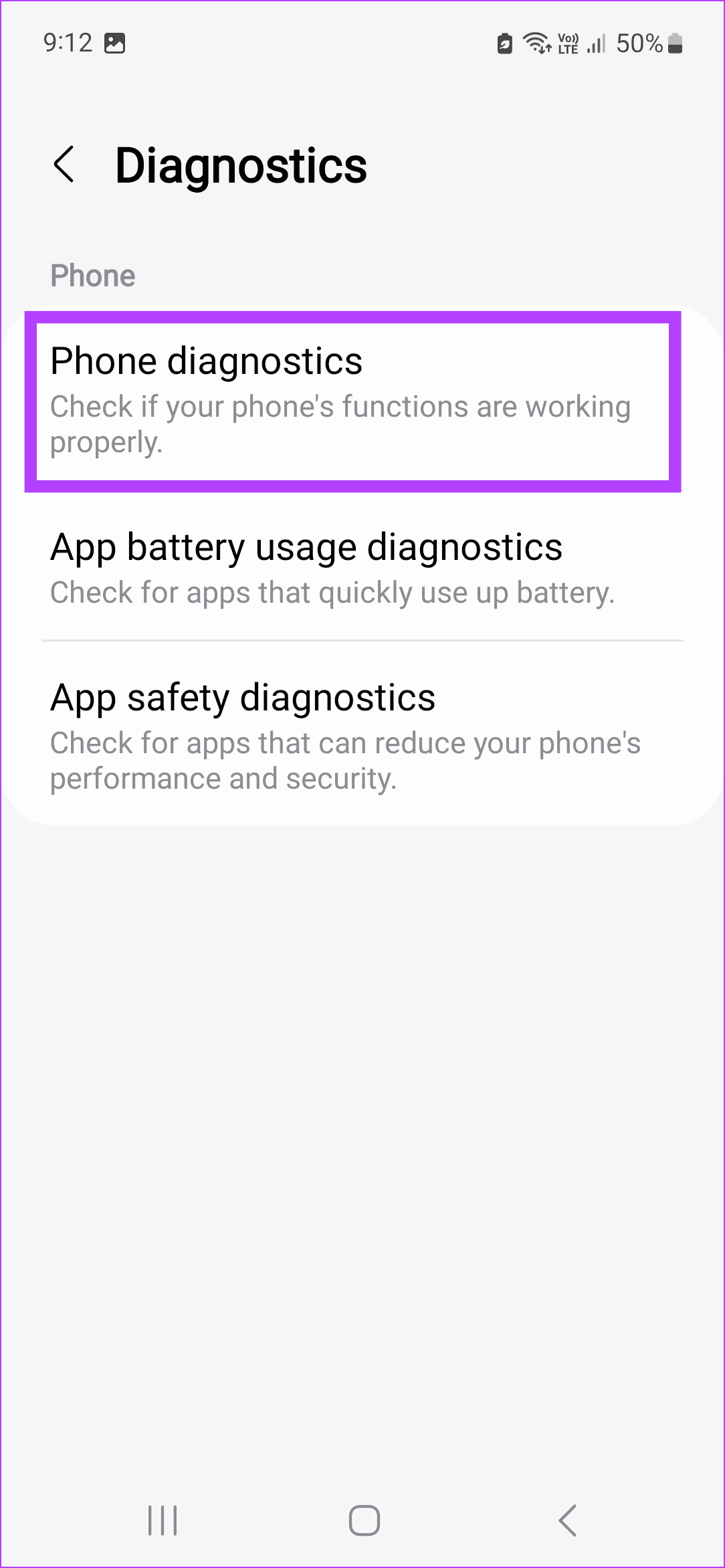 tap on Phone diagnostics
