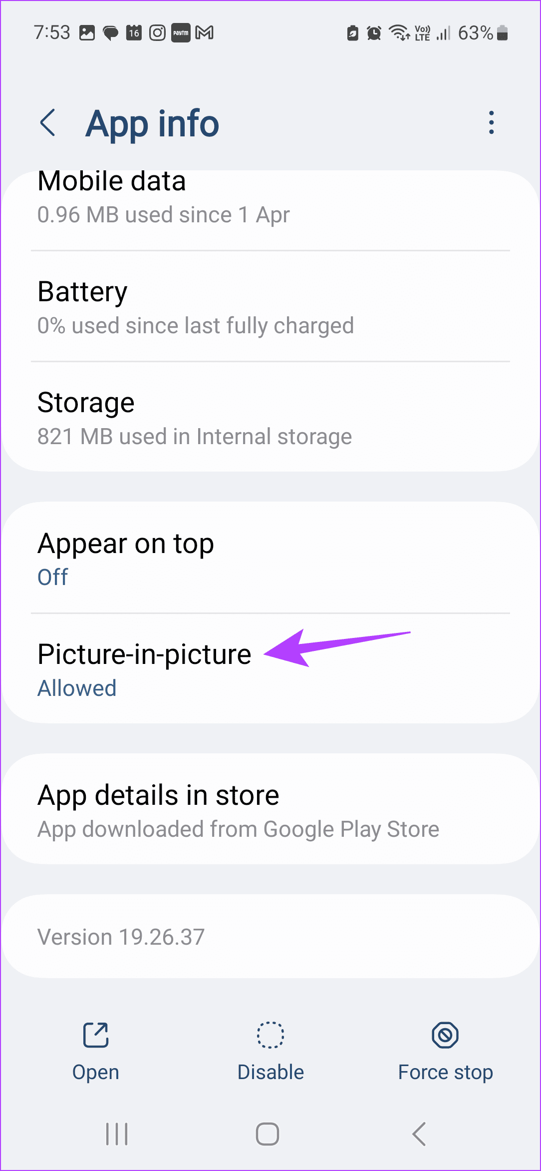 tap on Picture in picture