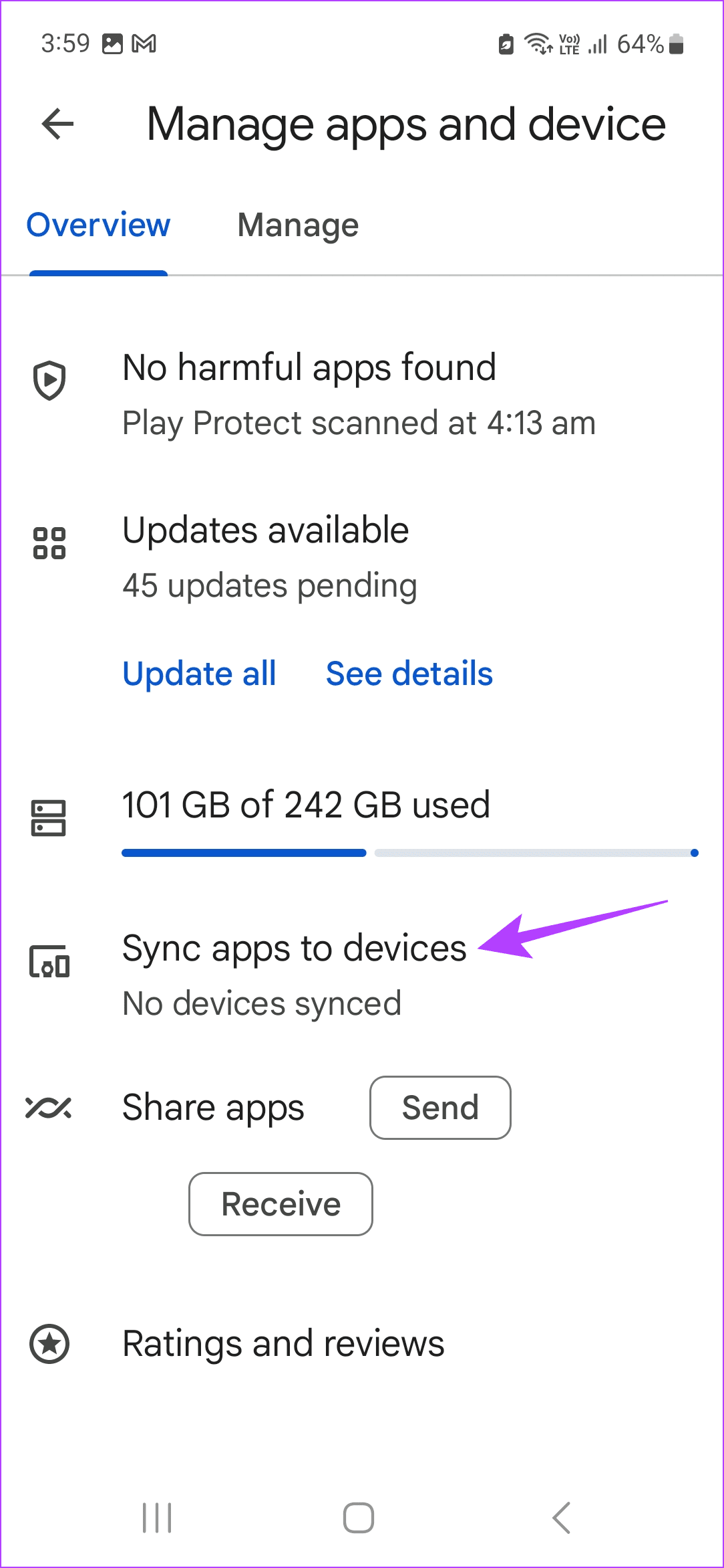 tap on Sync apps to devices