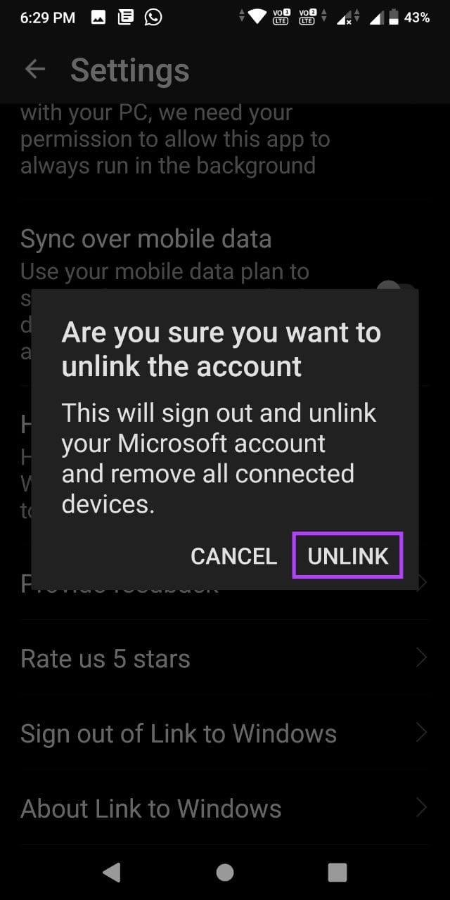 tap on Unlink