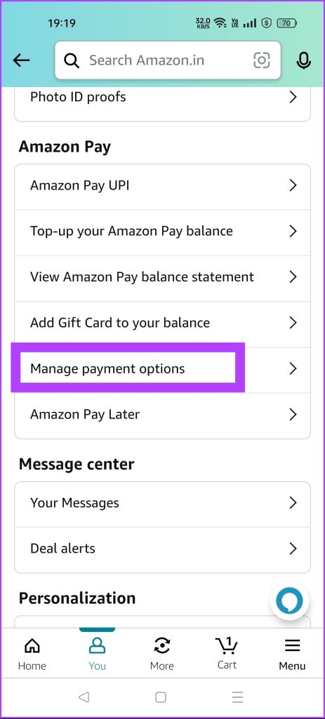 tap on manage payment options