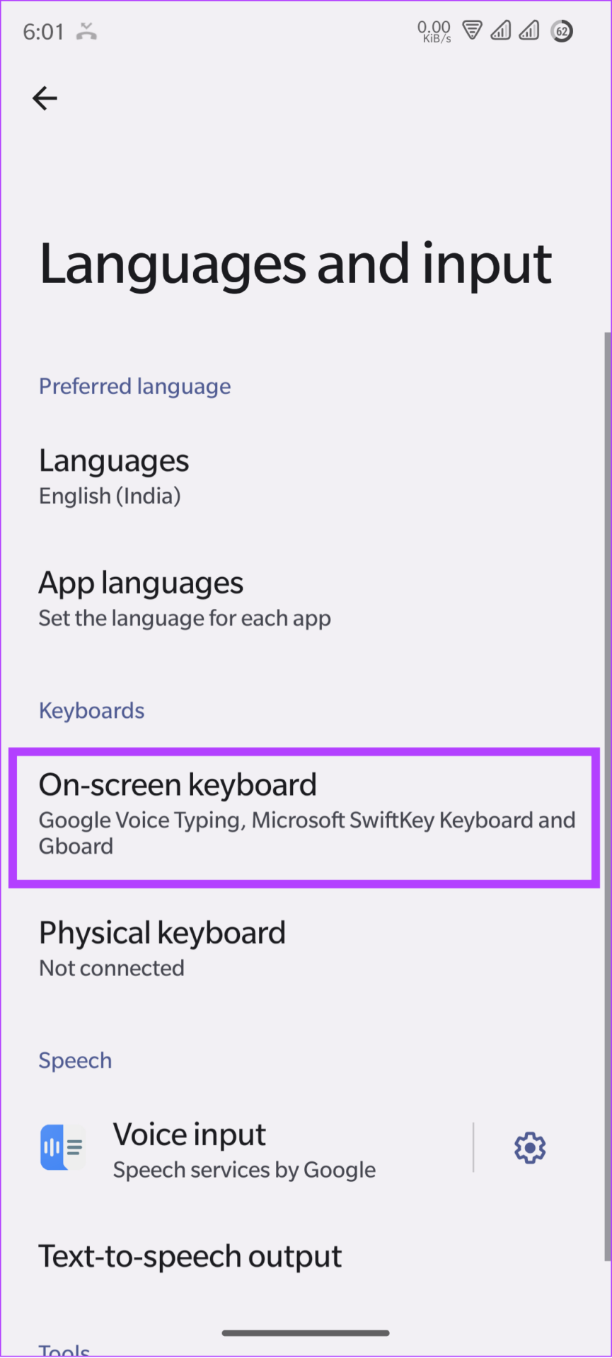 tap on screen keyboards to change the default keyboard on Android