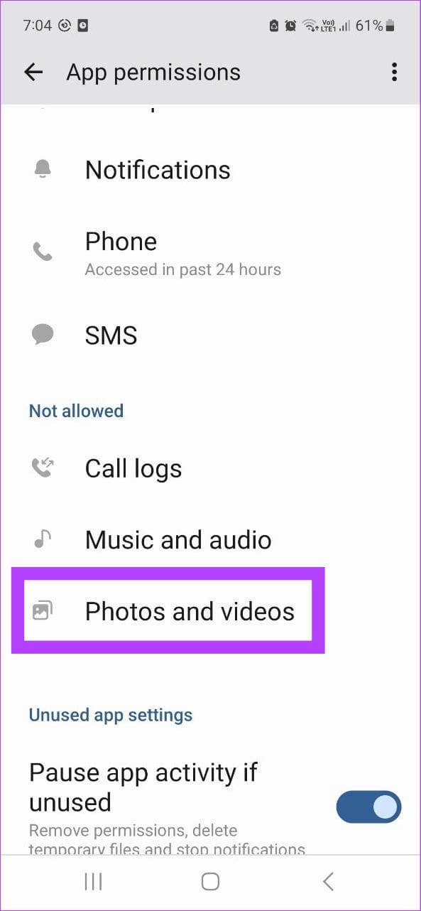 tap on the relevant permission