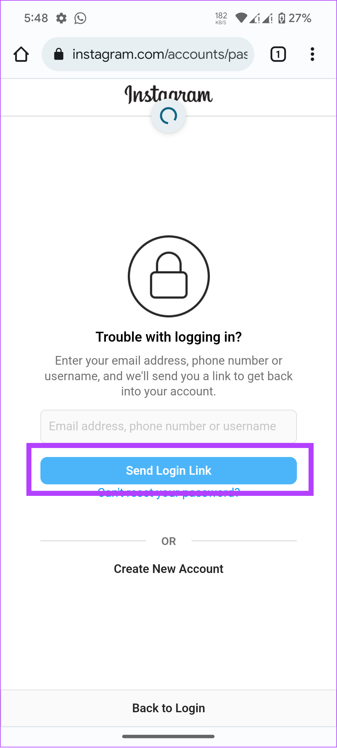 tap send login link