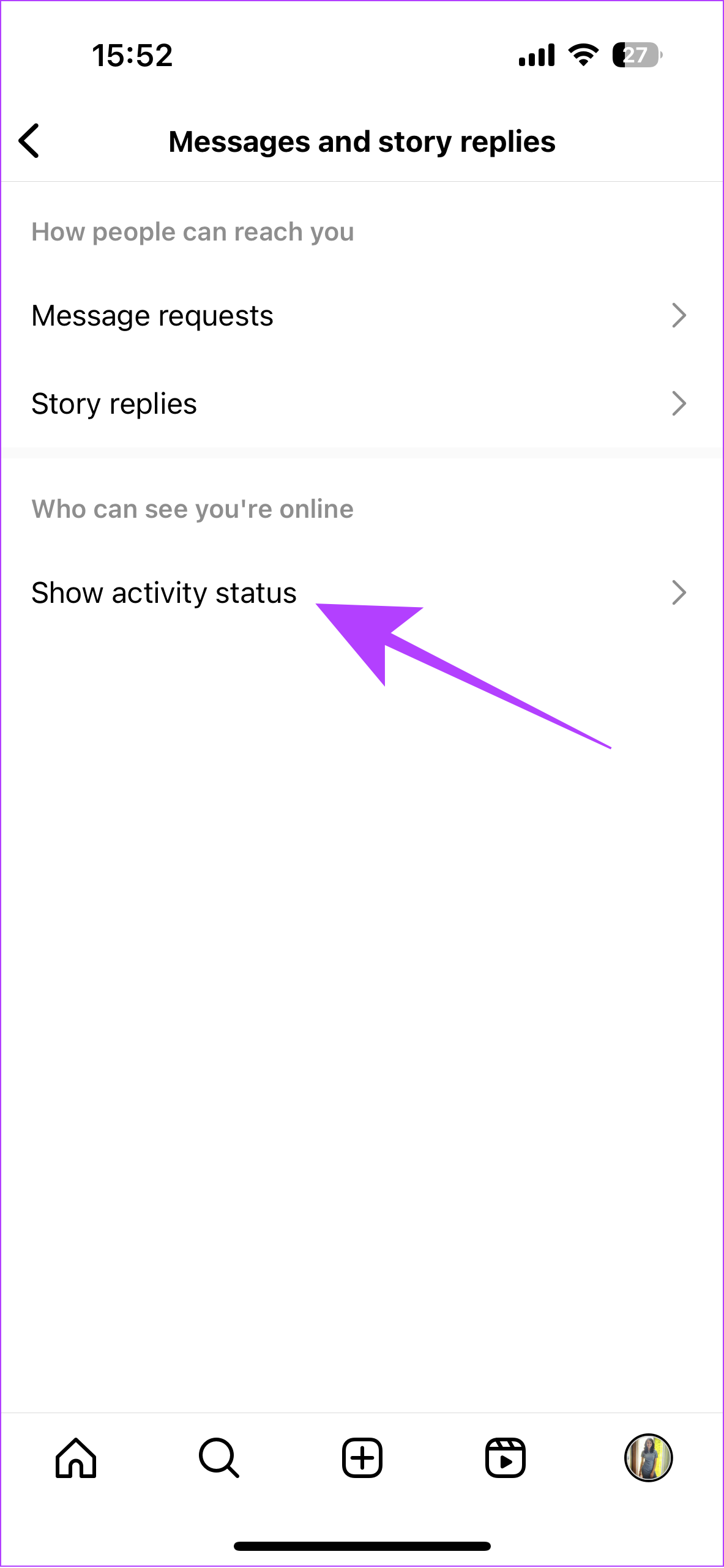 tap show activity status