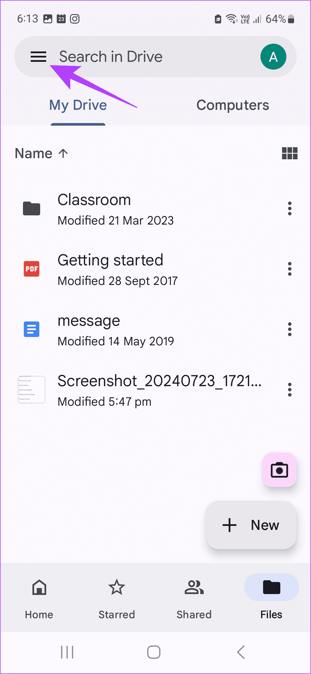 tap the hamburger icon