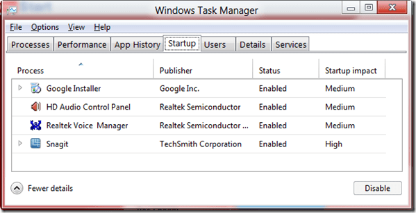 Task Manager Startup