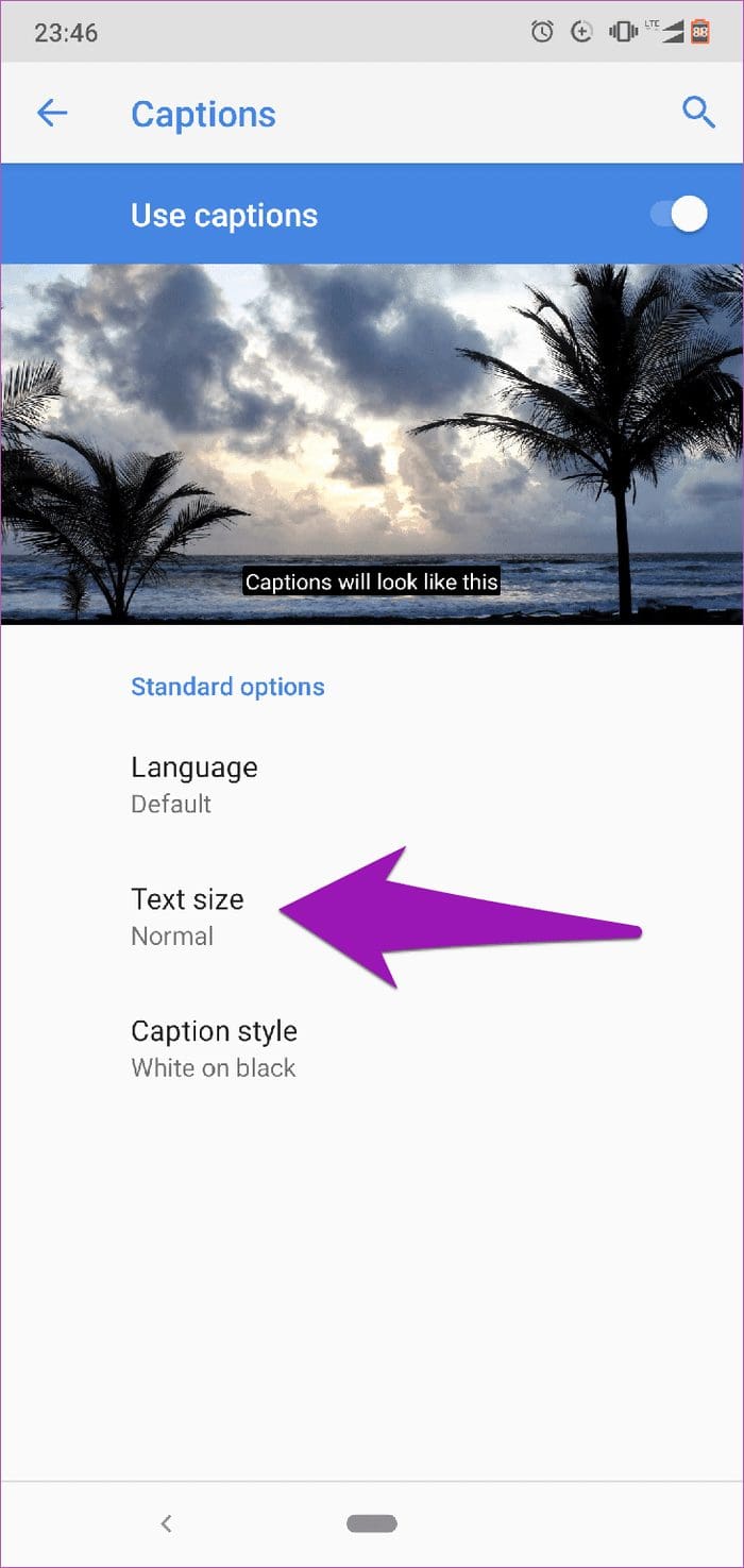 Text Size Android Caption