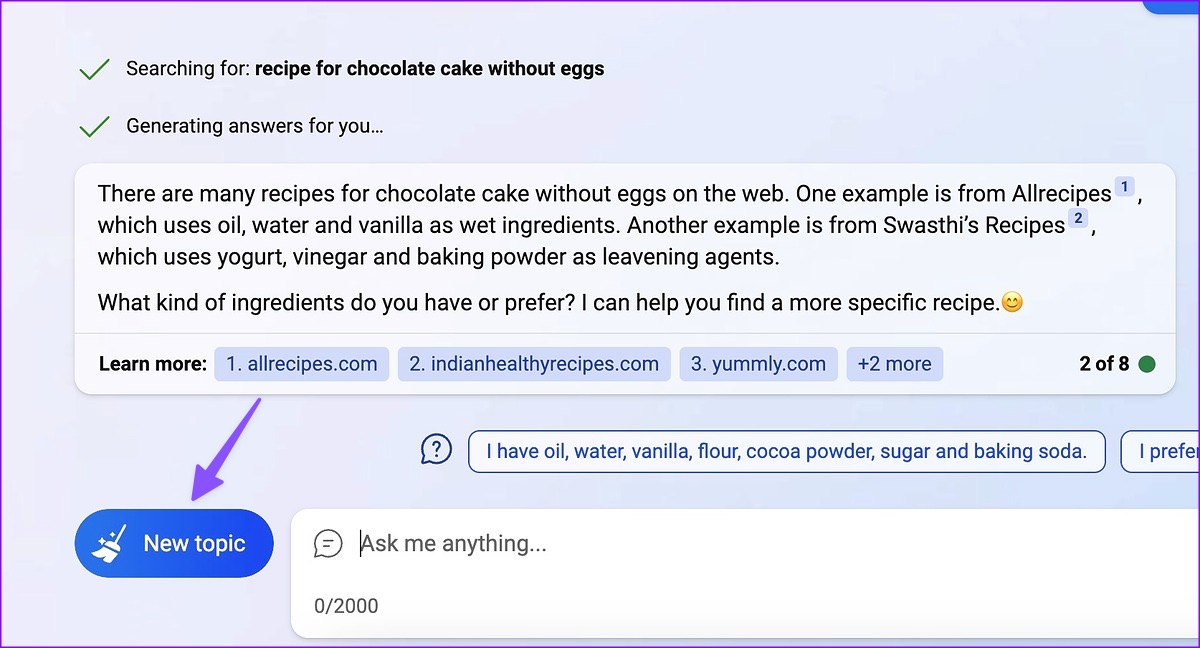 create a new topic on Bing Chat