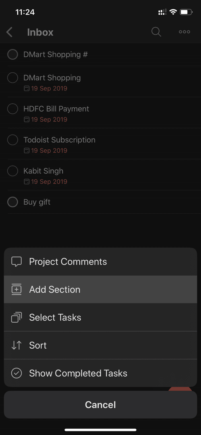 Todoist section
