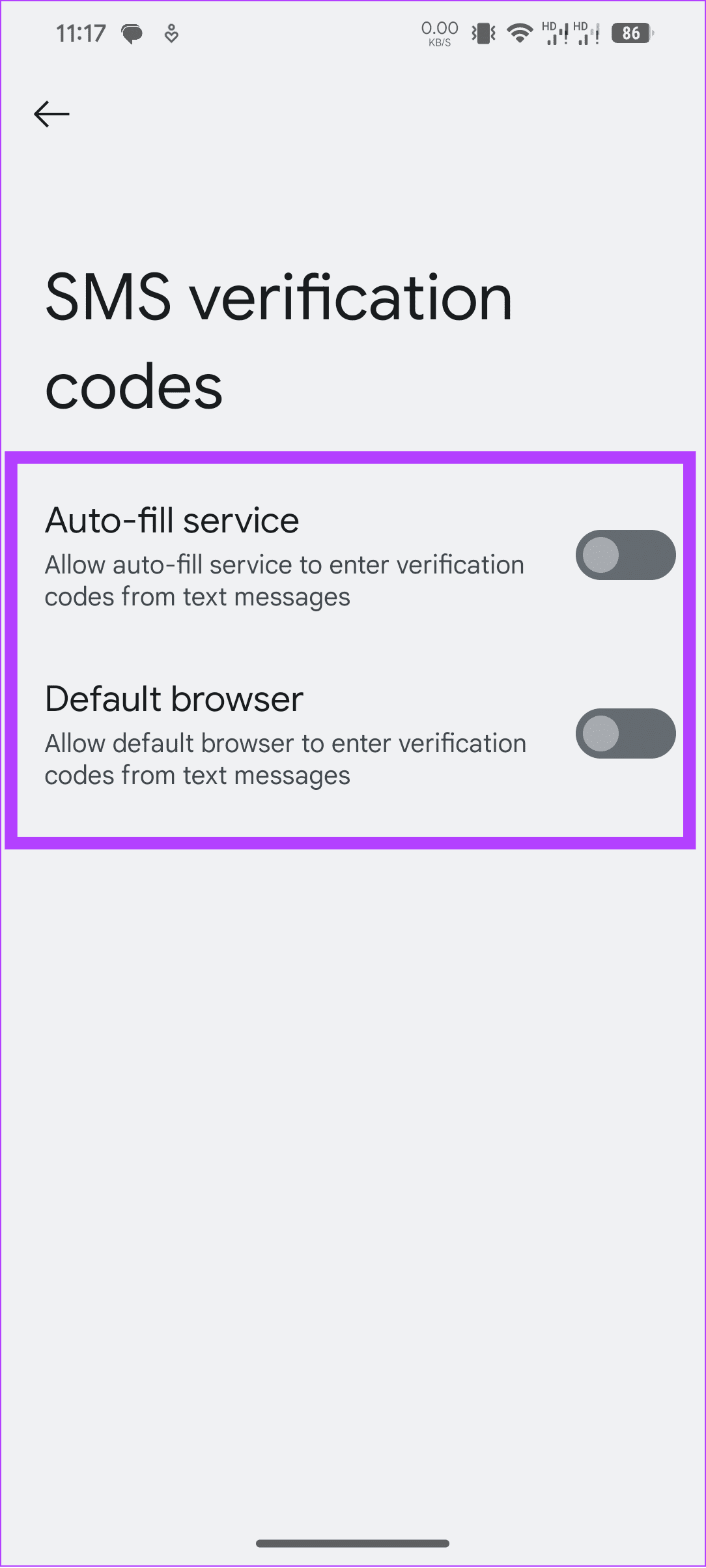 toggle off auto fill service and default browser