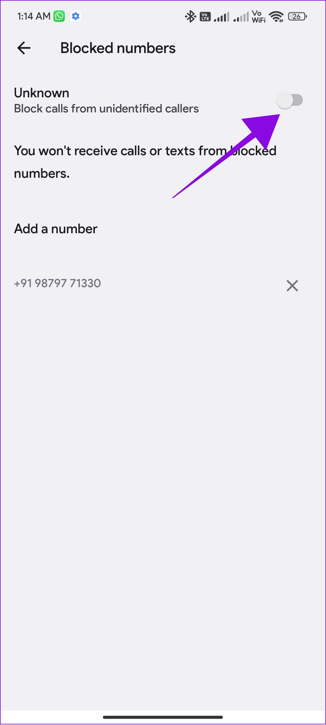 toggle off unknown in Google dialer