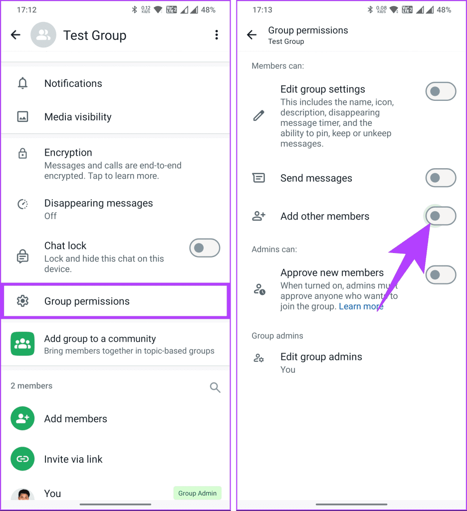 toggle on Add other members