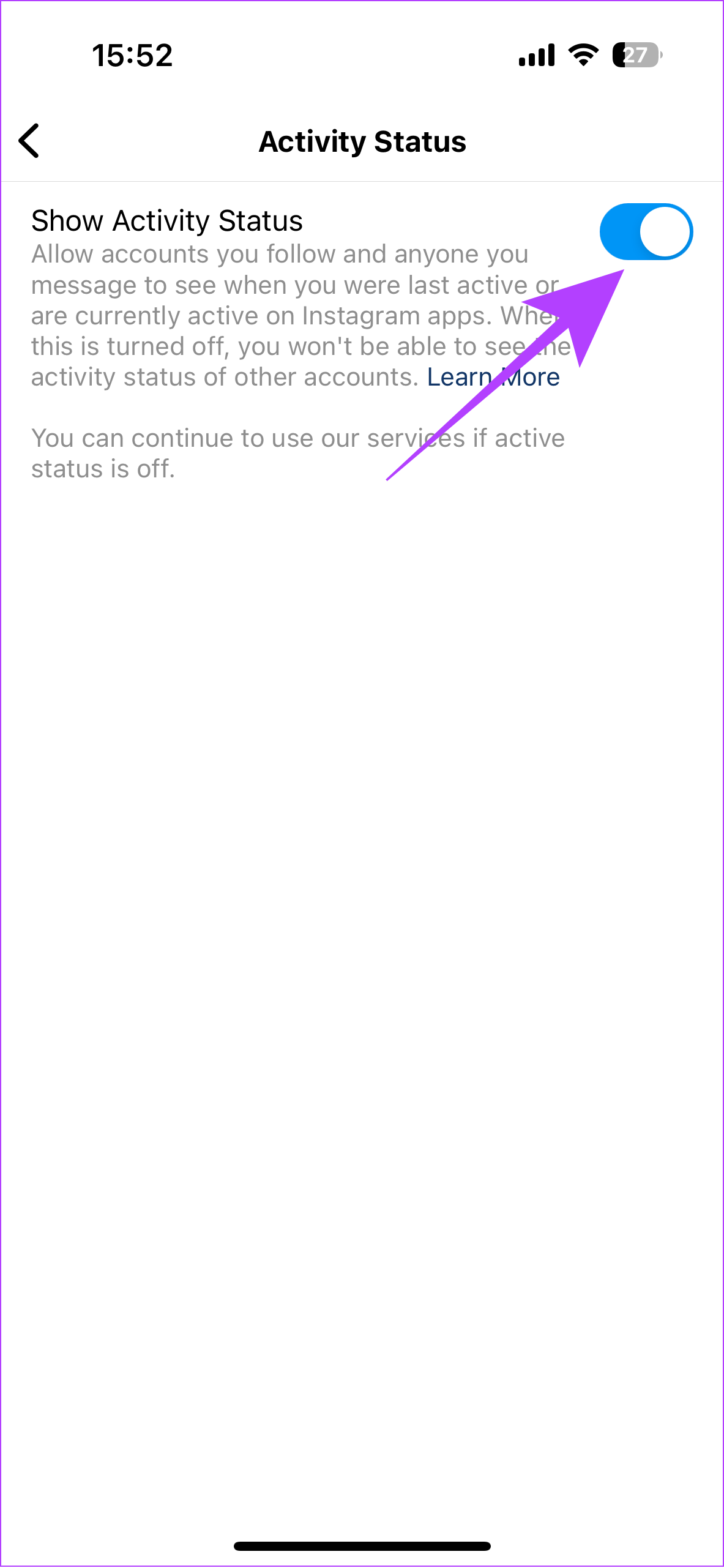 toggle on enable activity status