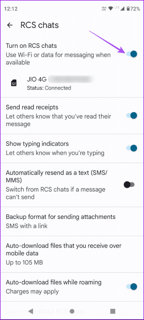 turn off rcs chats messages android