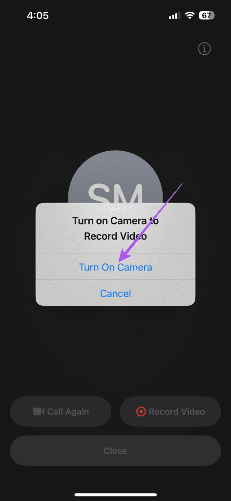turn on camera to record facetime video message iphone