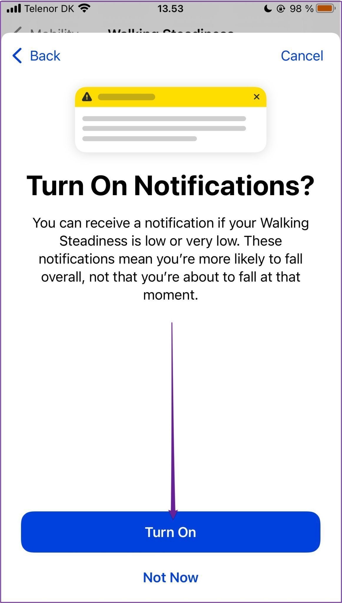 Turn on notifications health app