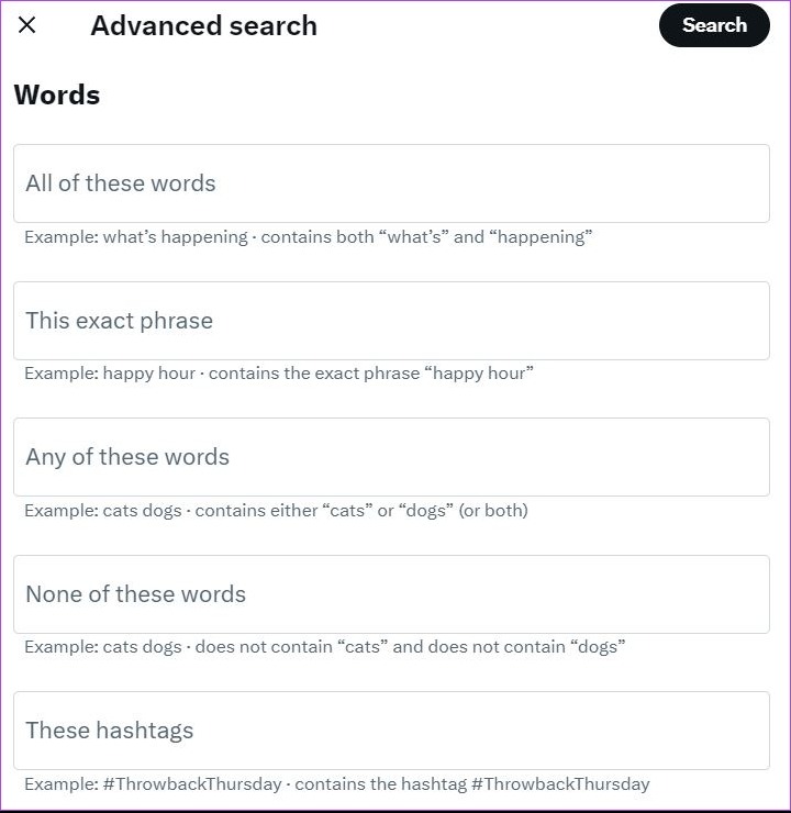 twitter advanced search menu
