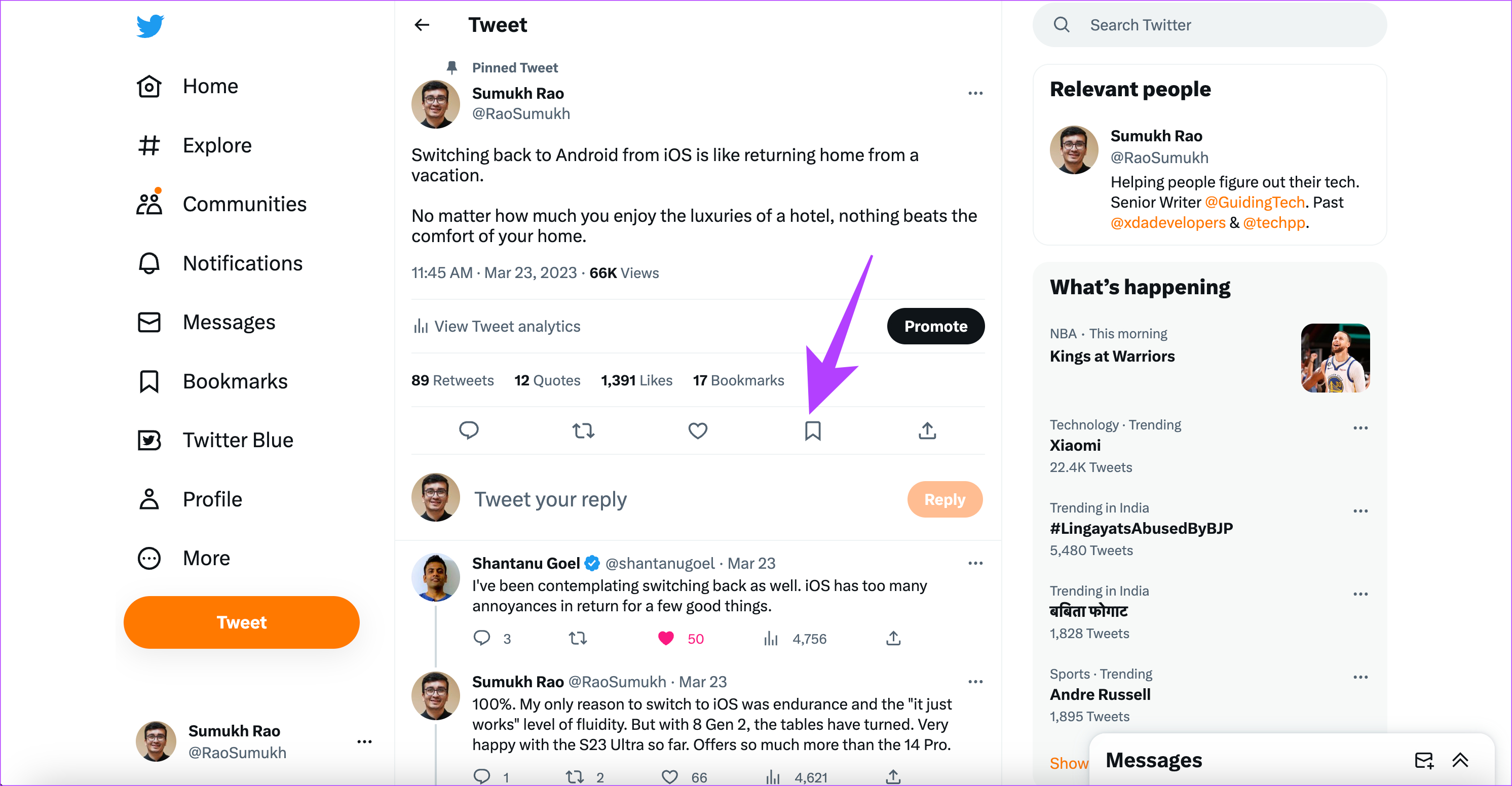 How to Bookmark a Tweet Using Bookmarks Feature on X Guiding Tech
