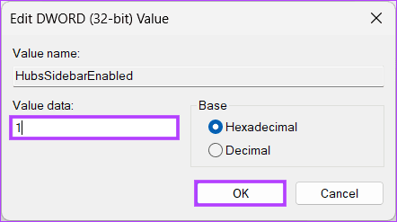 type 1 in the Value Data field