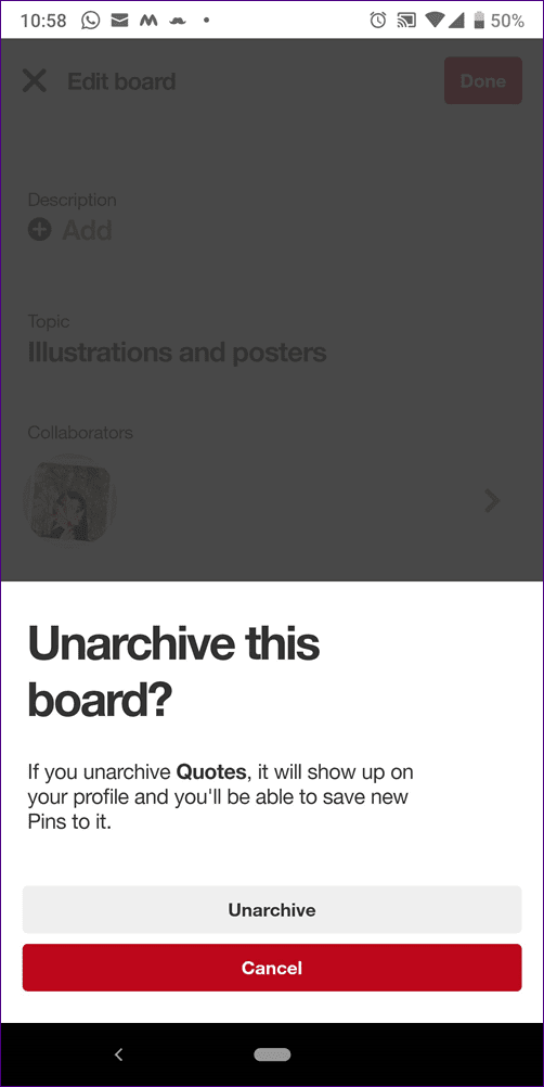Unarchive Boards Pinterest 5