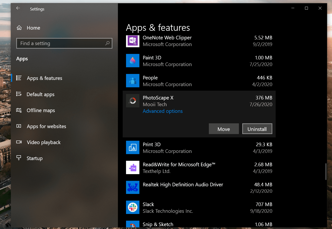 Uninstall apps windows 10