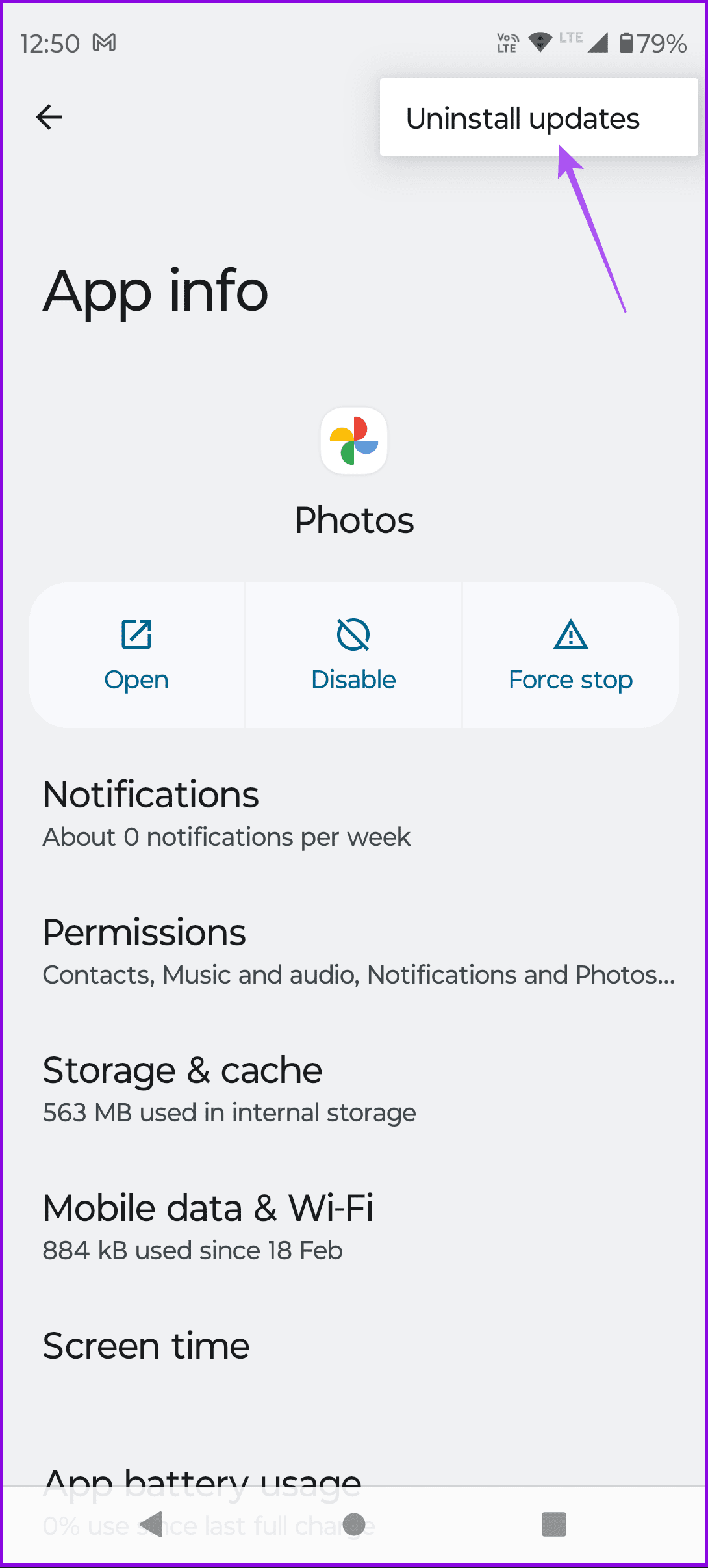 uninstall updates google photos android