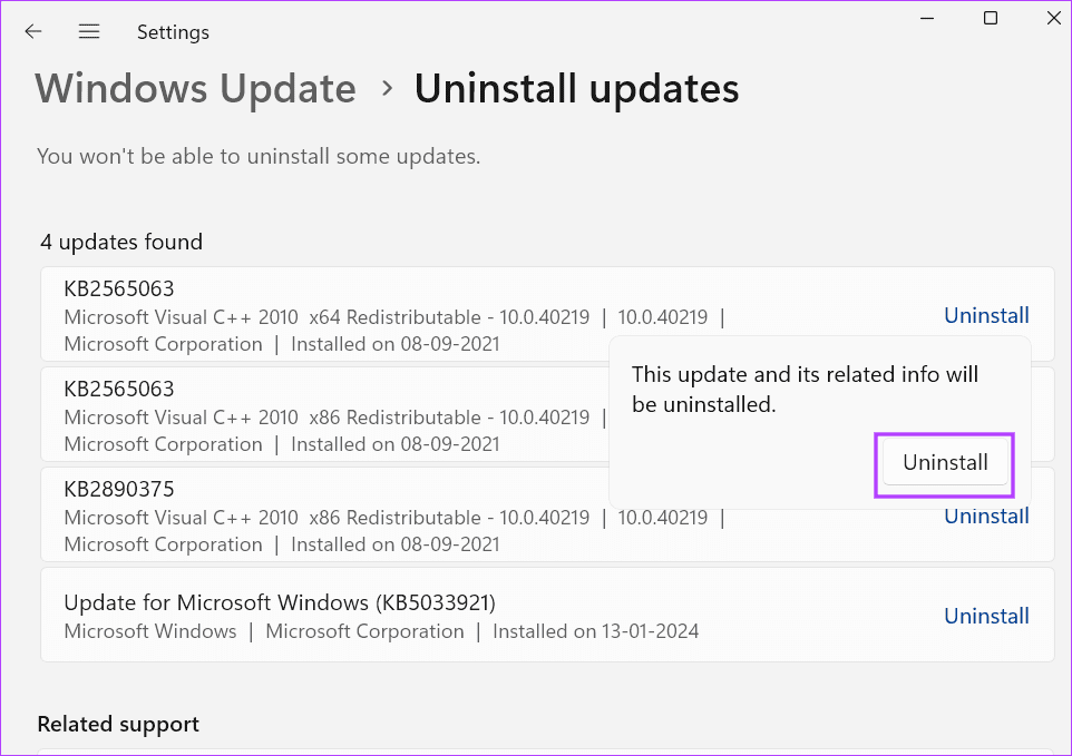 uninstall windows update 2
