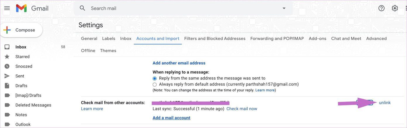 Unlink gmail account