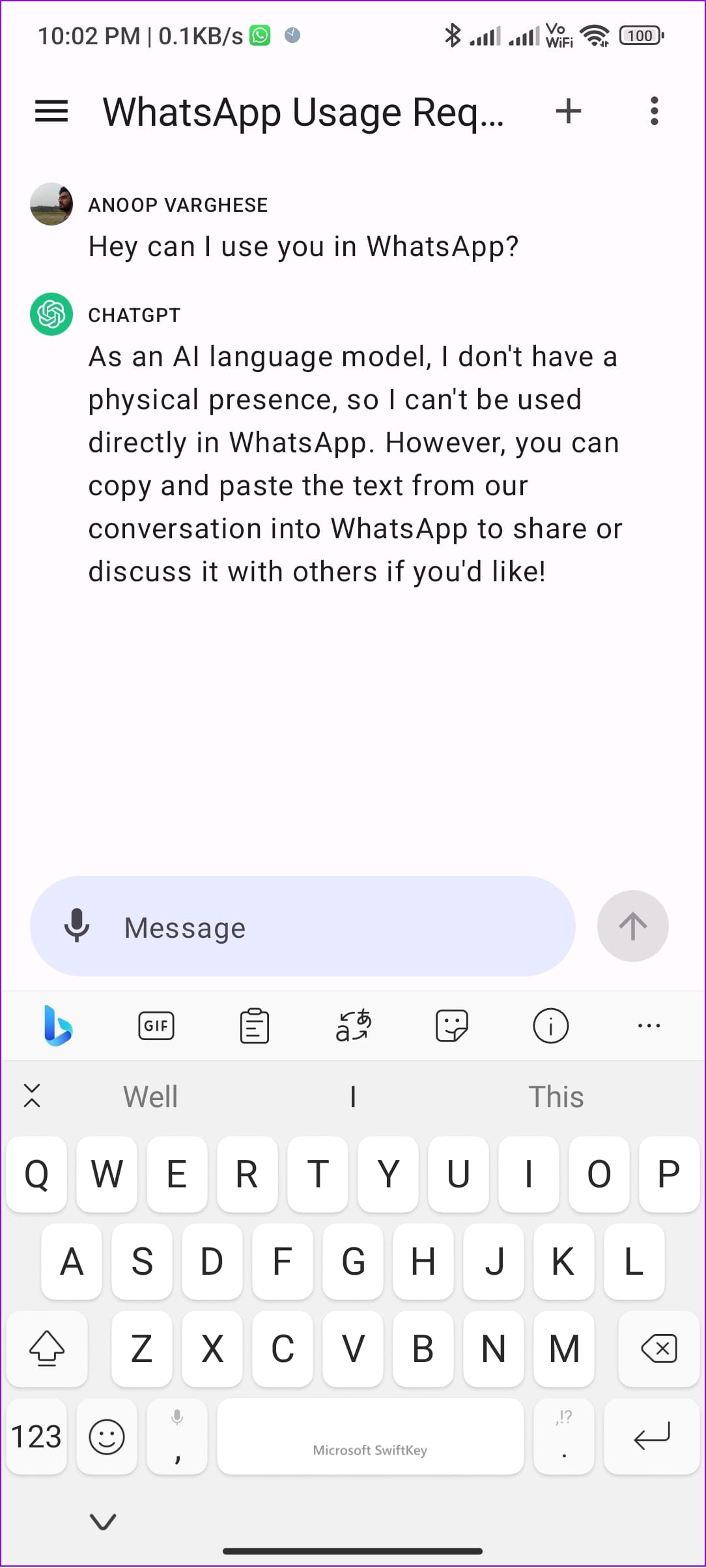 use ChatGPT on WhatsApp 2
