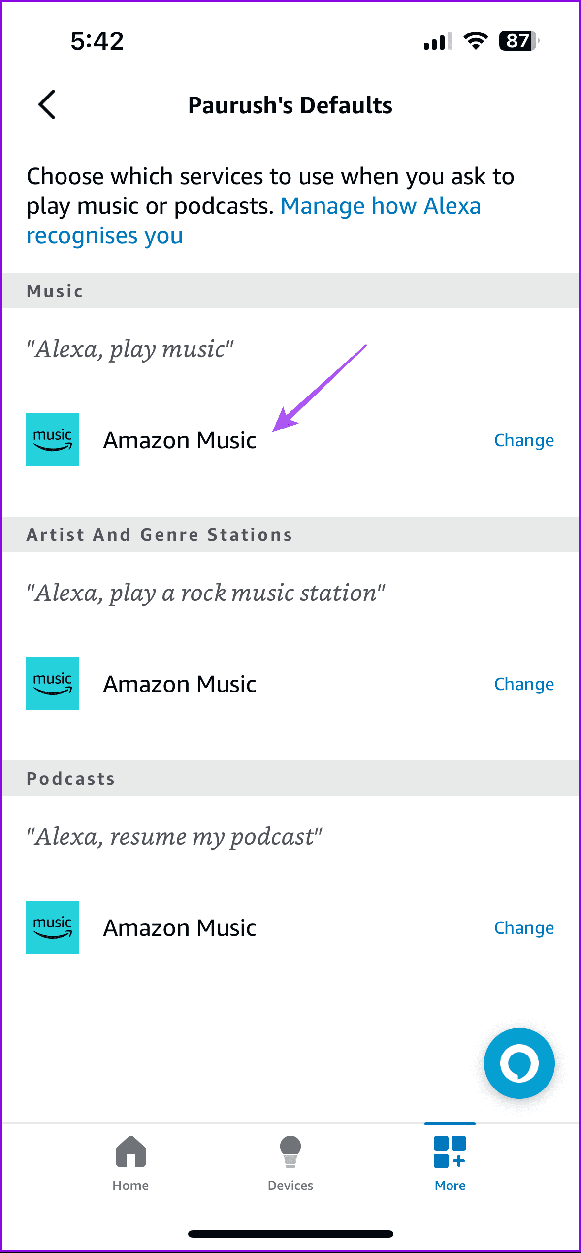 use amazon music as default alexa app