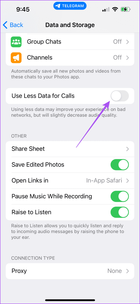 use less data for calls telegram