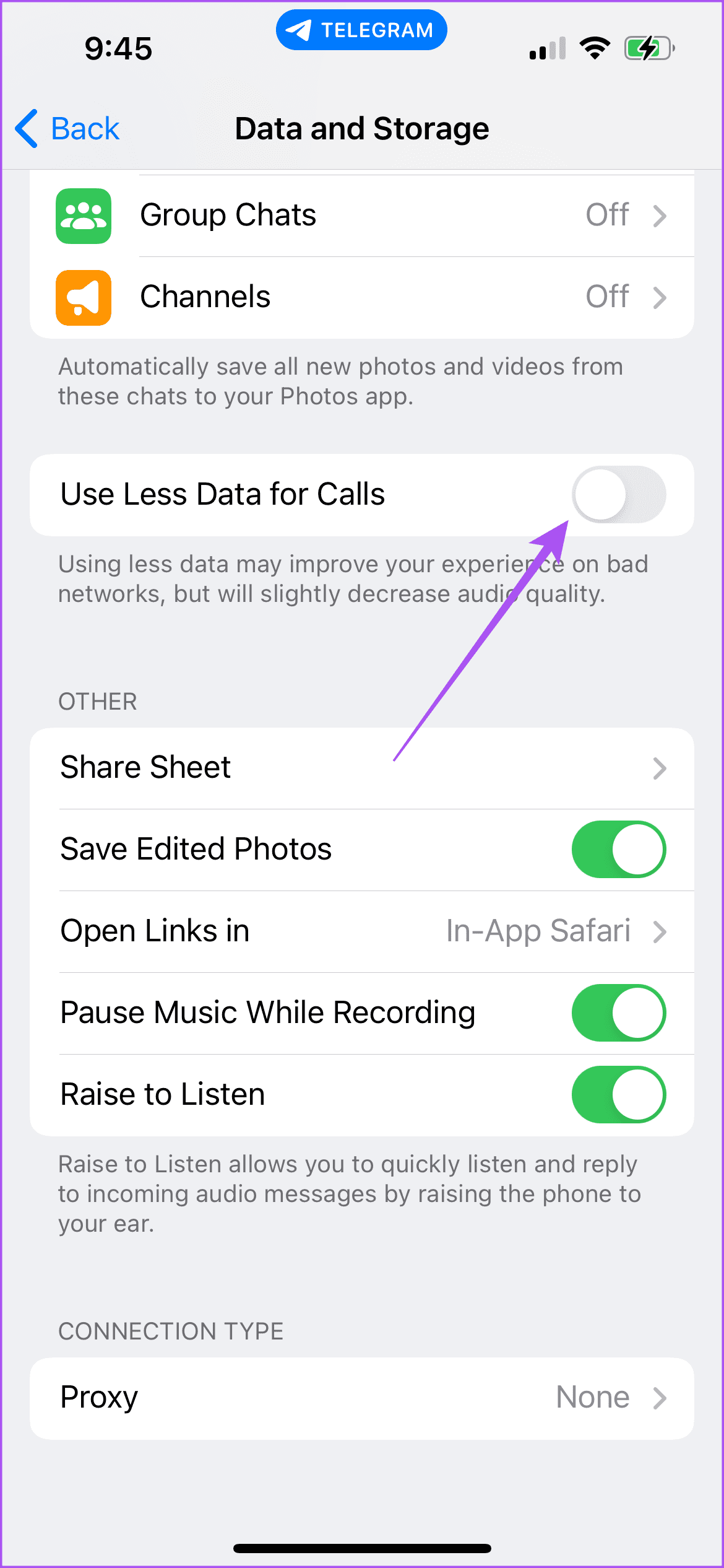 use less data for calls telegram