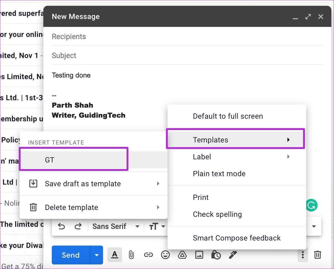 Use template in gmail