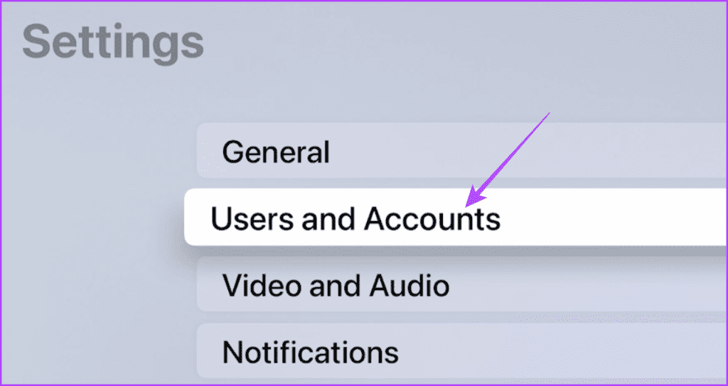 users and accounts settings apple tv
