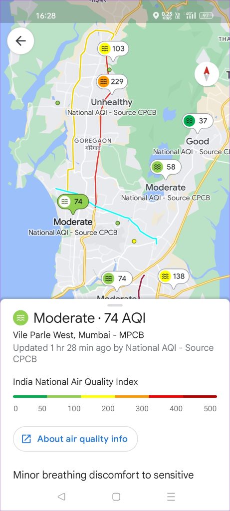 view aqi in google maps on android