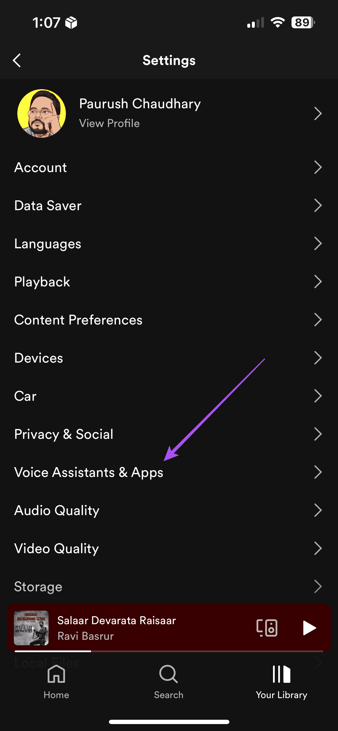 voice assistants and apps spotify settings
